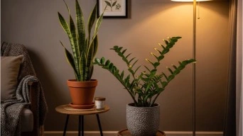 winter plants : Snake plant and ZZ plant thriving in low light apartment
