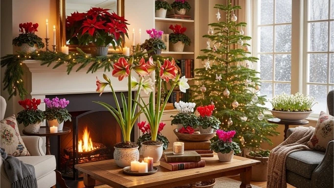 Indoor Christmas plants adding warmth to a winter home